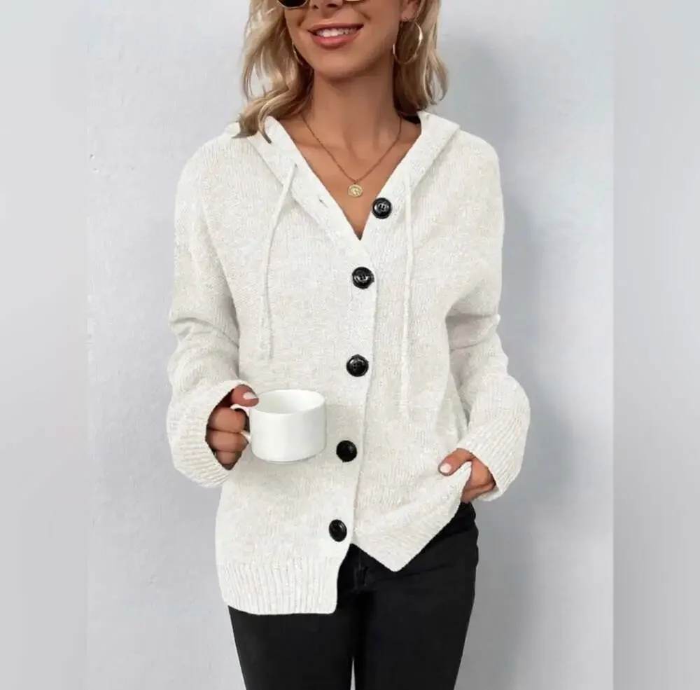 Women's Knit Hoodie Cardigan – Casual Button-Up Sweater